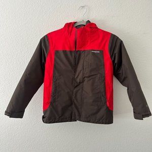 Patagonia Boys Kids 3 in 1 Jacket Hooded Waterproof Brown Red S 8